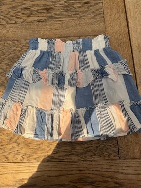 Vintage Havana Blue, White & Pink Striped Ruffle Skirt - Girls